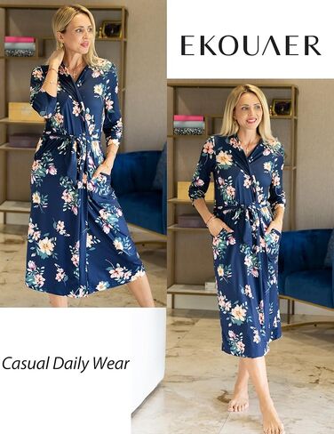 Ekouaer Women Robe Long Knit Bathrobe Lightweight Soft Knit Sleepwear Casual Loungewear with Attached belt in Kuwait