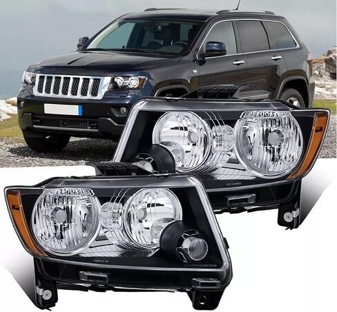 MOSTPLUS Headlight Assembly Compatible for 2011-2013 Jeep Grand Cherokee / 2011-2017 Compass Front Lamp Black Housing Clear Lens Amber Corner (set of 2) in Saudi Arabia