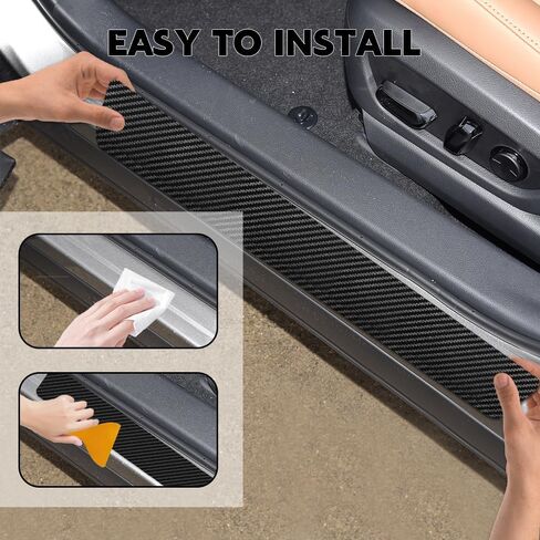 4PCS Car Door Sill Protector, Car Door Edge Guards, Carbon Fiber Wrap Film, Interior Decoration Anti-Scratch Threshold Strips Universal for Most Vehicles in Saudi Arabia