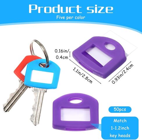 50Pcs Colored Key Covers Caps Set, 10 Colors Key Caps Tag, Plastic Keys Identifier Covers Protectors with Blank White Cardstock Labels and Clear Plastic Sheet, for Keys Pets Luggage Memory Stick Tab in Kuwait