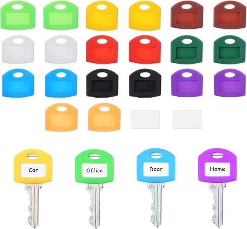 50Pcs Colored Key Covers Caps Set, 10 Colors Key Caps Tag, Plastic Keys Identifier Covers Protectors with Blank White Cardstock Labels and Clear Plastic Sheet, for Keys Pets Luggage Memory Stick Tab in Kuwait