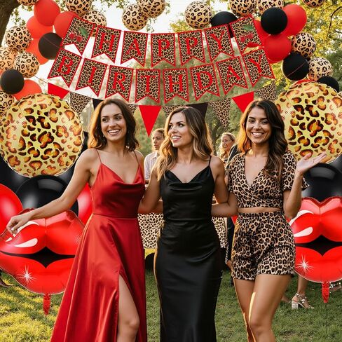 4 Pcs Red Lips and Cheetah Balloons, Leopard Print Party Decorations, Red Lips Cheetah Pattern Foil Balloons Kit for Bachelorette Party, Kiss the Miss Goodbye, Women's Birthday Baby Shower in Saudi Arabia