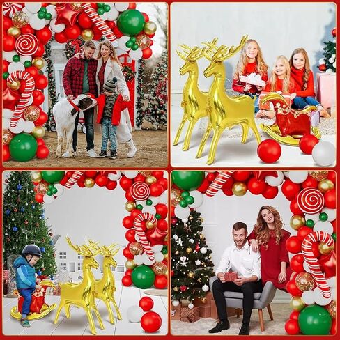 Christmas Balloon Garland Arch Kit with 138 Pcs Red Green Sequin Balloons with Candy Cane Balloons Gold Star Moose Sleigh Balloon for Kids Xmas Birthday New Year Decorations (Red) in Saudi Arabia