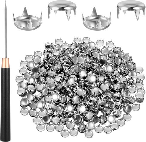 LIQWEI 500 Pcs 10mm Round Dome Studs for Clothing, Metal Stud Clothing Spikes Silver Studs with Awl, Jacket Stud for DIY Leather Craft Fabric Clothes Denim Stylish Assorted in Saudi Arabia