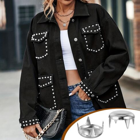 LIQWEI 500 Pcs 10mm Round Dome Studs for Clothing, Metal Stud Clothing Spikes Silver Studs with Awl, Jacket Stud for DIY Leather Craft Fabric Clothes Denim Stylish Assorted in Saudi Arabia