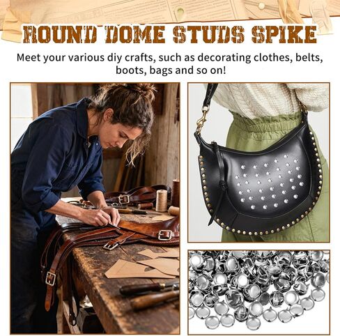 LIQWEI 500 Pcs 10mm Round Dome Studs for Clothing, Metal Stud Clothing Spikes Silver Studs with Awl, Jacket Stud for DIY Leather Craft Fabric Clothes Denim Stylish Assorted in Saudi Arabia