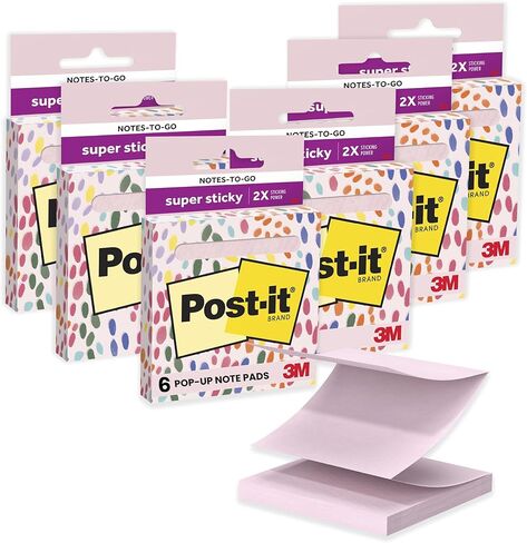 ملاحظات منبثقة فائقة الالتصاق من Post-it، مقاس 7.62 سم ​​× 7.62 سم، 6 موزعات تحتوي على 540 ورقة باستيل لاصقة بلون الملح الوردي، رائعة للمدرسة، أو المكتب، أو الفصل الدراسي، أو المنزل in Kuwait