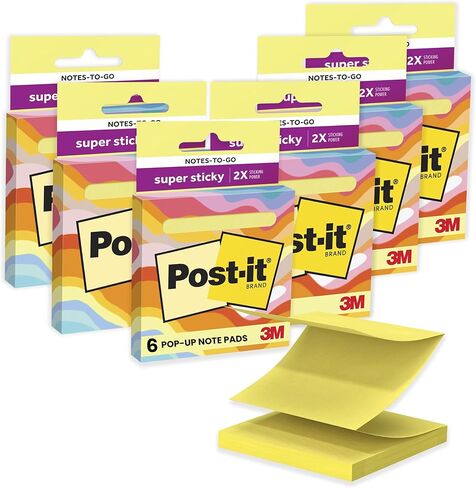 Post-it Super Sticky Notes-to-go Pop-Up Notes, 3 in. x 3 in., 6 Dispensers with 540 Total Pastel Sticky Notes in Pink Salt Color, Great for School, Office, Classroom, or Home in Saudi Arabia