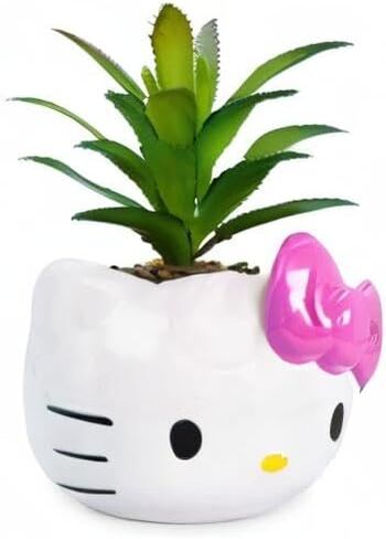زارع صغير من السيراميك المنحوت مقاس 3 بوصات من Toynk Sanrio Cinnamoroll مع نبات عصاري صناعي | وعاء زهور لطيف، نباتات داخلية صناعية in Kuwait