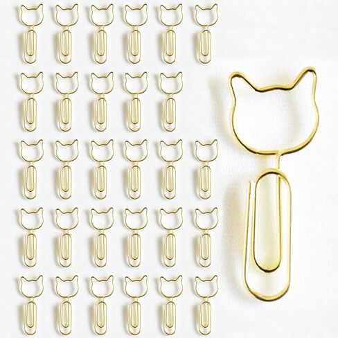 Cute Gold Paper Clip, 30Pcs Cat Shape Paper Clip Metal Funny Bookmarks Planner Clips Clamp for Home School Office Wedding Decoration in Saudi Arabia