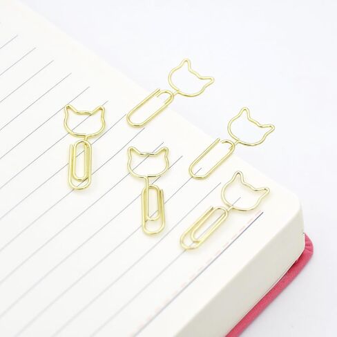 Cute Gold Paper Clip, 30Pcs Cat Shape Paper Clip Metal Funny Bookmarks Planner Clips Clamp for Home School Office Wedding Decoration in Saudi Arabia