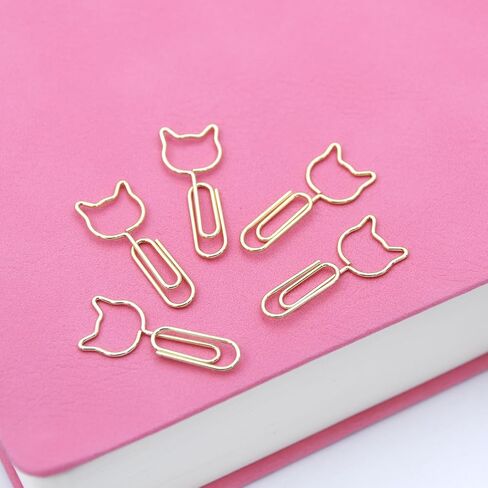 Cute Gold Paper Clip, 30Pcs Cat Shape Paper Clip Metal Funny Bookmarks Planner Clips Clamp for Home School Office Wedding Decoration in Saudi Arabia