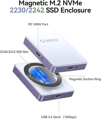 حافظة ORICO المغناطيسية M.2 NVMe 2230 SSD متوافقة مع Magsafe لهاتف iPhone 15 Pro Max ProRes، 10 جيجابت في الثانية USB C 3.2 Gen2 Type-C إلى NVMe Reader مع حافظة واقية، حبل، حتى 4 تيرابايت - AP30 أسود in Kuwait