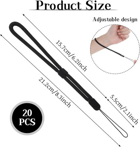 20 Pcs Wrist Strap Lanyard, 8.3 inch Hand Wrist Strap Lanyard, Adjustable Wristlet Phone Lanyards for Camera, Keys, Keychain, Phone, USB Flash Drive, Wallet, ID Name Tag Badge (Black) in Saudi Arabia