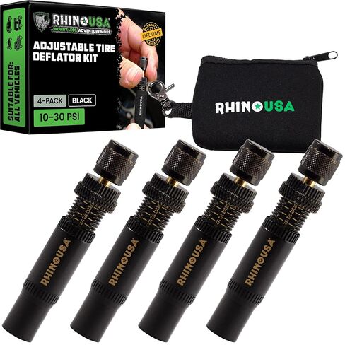 مجموعة أدوات تفريغ الإطارات القابلة للتعديل من Rhino USA (10-30 رطل لكل بوصة مربعة)، أداة أوتوماتيكية لخفض الهواء مع إيقاف تلقائي، أجهزة تفريغ الإطارات للطرق الوعرة وملحقات الرمال لسيارات الجيب والشاحنات وسيارات الدفع الرباعي و4x4، 4 عبوات باللون الأخضر in Saudi Arabia