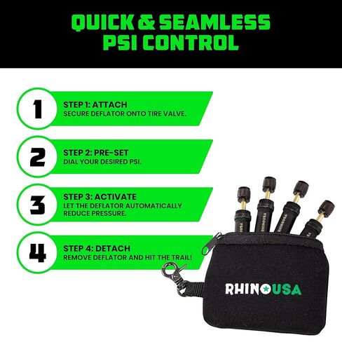 مجموعة أدوات تفريغ الإطارات القابلة للتعديل من Rhino USA (10-30 رطل لكل بوصة مربعة)، أداة أوتوماتيكية لخفض الهواء مع إيقاف تلقائي، أجهزة تفريغ الإطارات للطرق الوعرة وملحقات الرمال لسيارات الجيب والشاحنات وسيارات الدفع الرباعي و4x4، 4 عبوات باللون الأخضر in Saudi Arabia