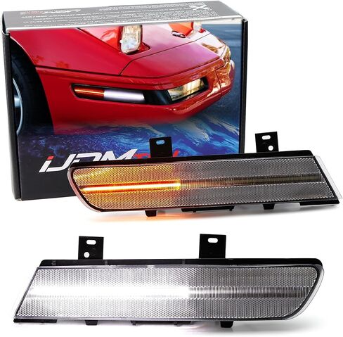 iJDMTOY Black-Out Smoked Lens White/Red Full LED Position/Side Marker Light Kit Compatible with Chevrolet 1988-1996 C4 Corvette, Replace OEM Rear Dual-Color Glass Sidemarkers in Saudi Arabia