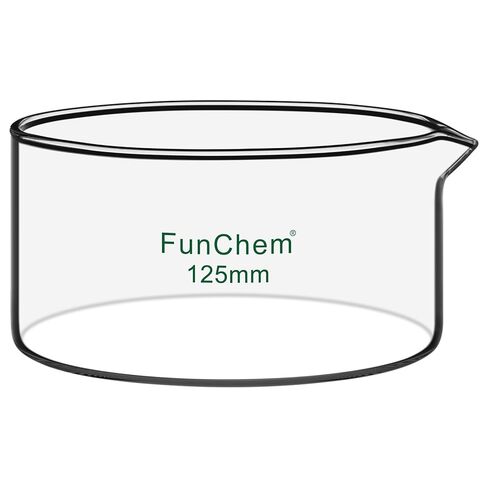 FunChem Crystallizing Dish with Spout, Borosilicate Glass Reusable Crystallizing Dishes for Crystallization and Evaporation, O.D. 125 mm, 500 ml, Laboratory and Kitchen Use in Kuwait