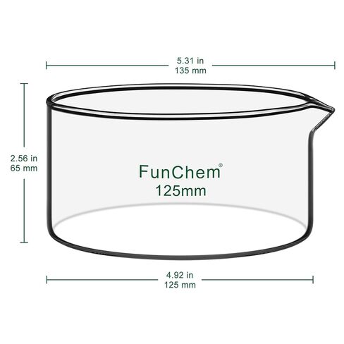 FunChem Crystallizing Dish with Spout, Borosilicate Glass Reusable Crystallizing Dishes for Crystallization and Evaporation, O.D. 125 mm, 500 ml, Laboratory and Kitchen Use in Kuwait