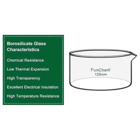 FunChem Crystallizing Dish with Spout, Borosilicate Glass Reusable Crystallizing Dishes for Crystallization and Evaporation, O.D. 125 mm, 500 ml, Laboratory and Kitchen Use in Kuwait