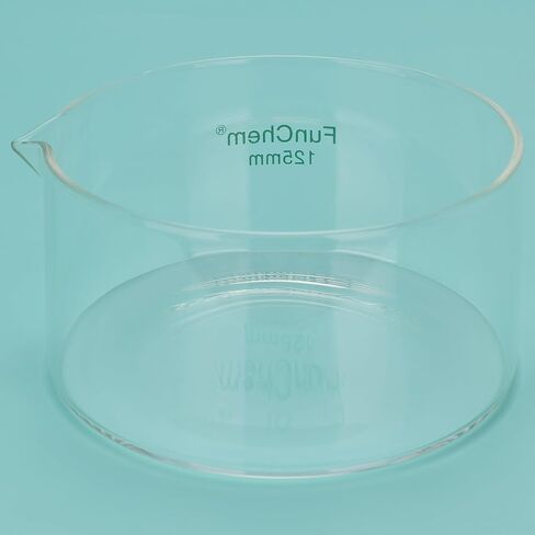 FunChem Crystallizing Dish with Spout, Borosilicate Glass Reusable Crystallizing Dishes for Crystallization and Evaporation, O.D. 125 mm, 500 ml, Laboratory and Kitchen Use in Kuwait