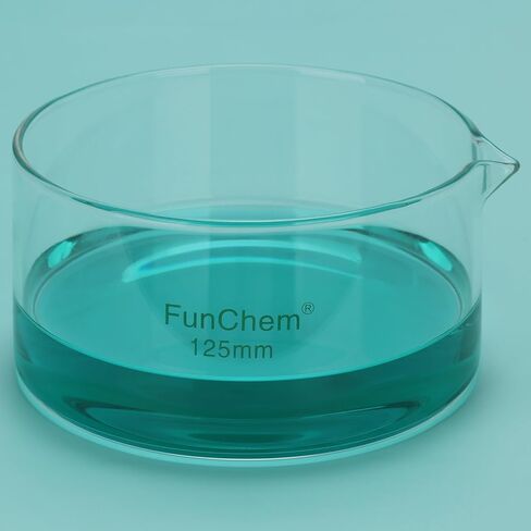 FunChem Crystallizing Dish with Spout, Borosilicate Glass Reusable Crystallizing Dishes for Crystallization and Evaporation, O.D. 125 mm, 500 ml, Laboratory and Kitchen Use in Kuwait