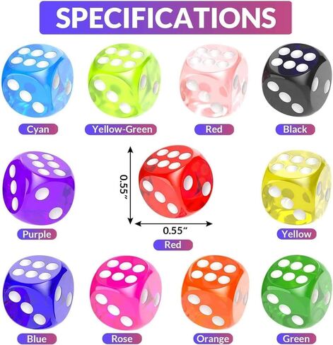36 Pack 14MM 6 Sided Dice Office Products Set Furniture Translucent Colors Random in Saudi Arabia