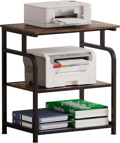 Large Printer Stand with Adjustable Shelf, 3-Tier Rolling Printer Cart with Wheels, Heavy-Duty Wood Printer Table for Home Office, Heat Press and Laser (Rustic Brown) in Saudi Arabia