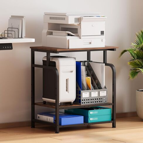 Large Printer Stand with Adjustable Shelf, 3-Tier Rolling Printer Cart with Wheels, Heavy-Duty Wood Printer Table for Home Office, Heat Press and Laser (Rustic Brown) in Saudi Arabia