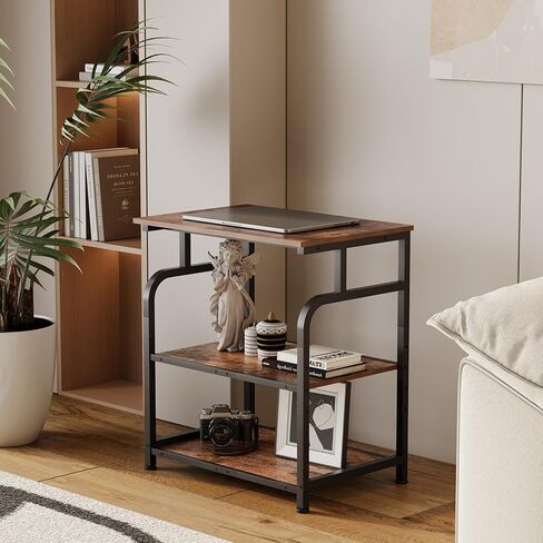 Large Printer Stand with Adjustable Shelf, 3-Tier Rolling Printer Cart with Wheels, Heavy-Duty Wood Printer Table for Home Office, Heat Press and Laser (Rustic Brown) in Saudi Arabia