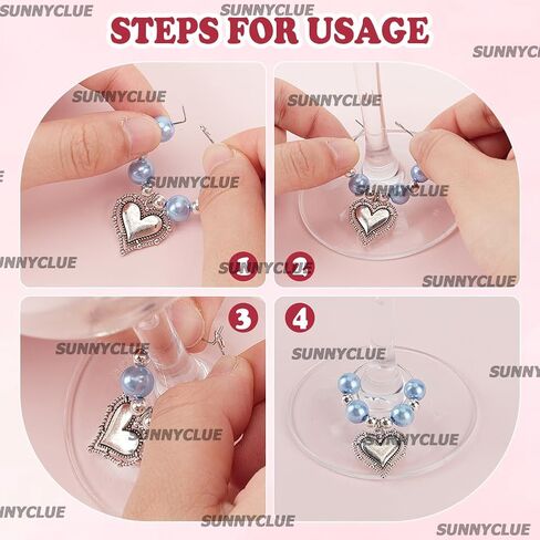 SUNNYCLUE 1 صندوق 8 قطع عيد الحب النبيذ الزجاج سحر النبيذ الزجاج العلامات علامات الزجاج السائبة القلب الحب شرب العلامات معرفات الزجاج لجمع الزفاف عطلة حزب لصالح المشروبات ديكور اللوازم in Saudi Arabia