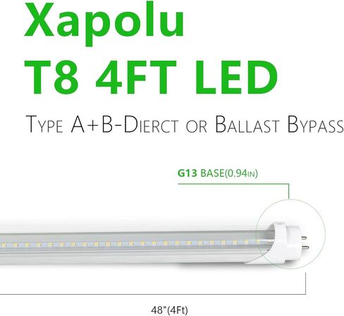 4FT 48 Inch LED Replacement for Fluorescent Tube Light, Dual Ended F32T8/F40T12 Bulb, 18W 5000K 2520lm, Ballast Compatible or Bypass, 1-10V Dimmable, DLC&UL Listed, Type A+B-2 Pack in Saudi Arabia