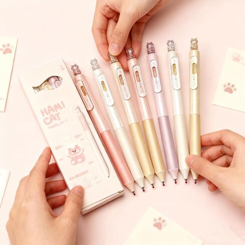 8 Pcs Cute Cat Gel Pens Retractable Kawaii Kitty Pens Shiny Aesthetic Rollerball Pens 0.5mm Black Ink for Cat Lovers Women School Office Supplies in Saudi Arabia