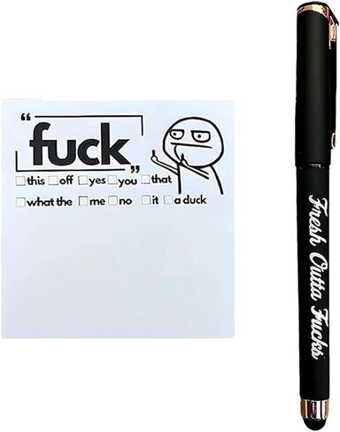 Fresh Outta Fucks Pad and Pen Funny Sticky Notes and Pen Set White Elephant Gift Novelty Pen Funny Desk Accessory Fun Gifts for Friends (Black) in Saudi Arabia
