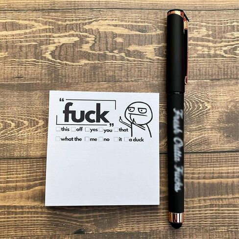 Fresh Outta Fucks Pad and Pen Funny Sticky Notes and Pen Set White Elephant Gift Novelty Pen Funny Desk Accessory Fun Gifts for Friends (Black) in Saudi Arabia