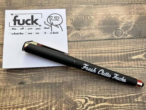 Fresh Outta Fucks Pad and Pen Funny Sticky Notes and Pen Set White Elephant Gift Novelty Pen Funny Desk Accessory Fun Gifts for Friends (Black) in Saudi Arabia