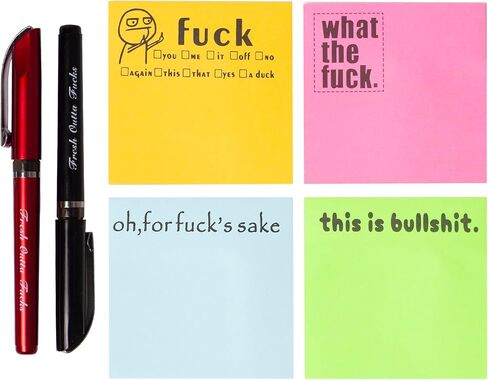 Fresh Outta Fucks Pad and Pen Funny Sticky Notes and Pen Set White Elephant Gift Novelty Pen Funny Desk Accessory Fun Gifts for Friends (Black) in Saudi Arabia
