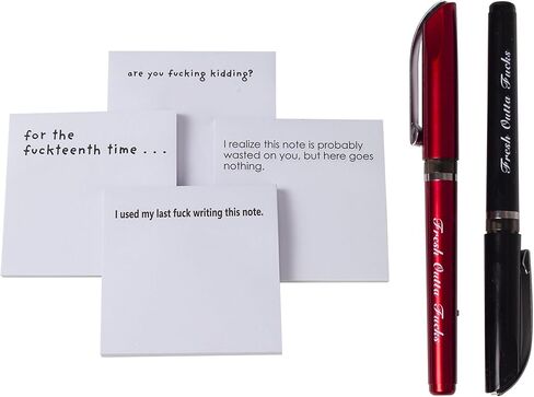 Fresh Outta Fucks Pad and Pen Funny Sticky Notes and Pen Set White Elephant Gift Novelty Pen Funny Desk Accessory Fun Gifts for Friends (Black) in Saudi Arabia