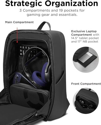 حقيبة ظهر للكمبيوتر المحمول Lenovo Legion Gaming GB800، سعة 21 لتر، تناسب أجهزة الكمبيوتر المحمول مقاس 17 بوصة، مقاومة للماء، ثلاثة أقسام رئيسية و19 جيبًا مخصصًا، أسود in Kuwait
