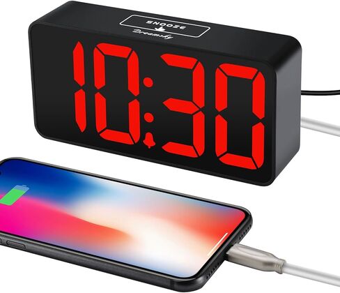 DreamSky Small Digital Alarm Clocks for Bedrooms - Loud Alarm Clock for Heavy Sleepers Adults, RGB Electric Desk Clock for Kids Bedside Nightstand, Large Numbers, Dimmer, Adjustable Volume, USB Port in Saudi Arabia