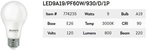 Bulbrite Pack of 12 Item 774235 A19 LED Bulb, 9W, 60W Equiv., Dimmable, 3000K, E26 Base, 120V Soft White Light, A-Type Bulb in Saudi Arabia