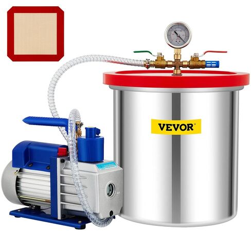 غرفة فراغ VEVOR مع مضخة، 4CFM 1/3HP مضخة فراغ مع غرفة فراغ عالية السعة 2 جالون، مجموعة غرفة مضخة فراغ مجموعة غرفة تفريغ الهواء in Kuwait