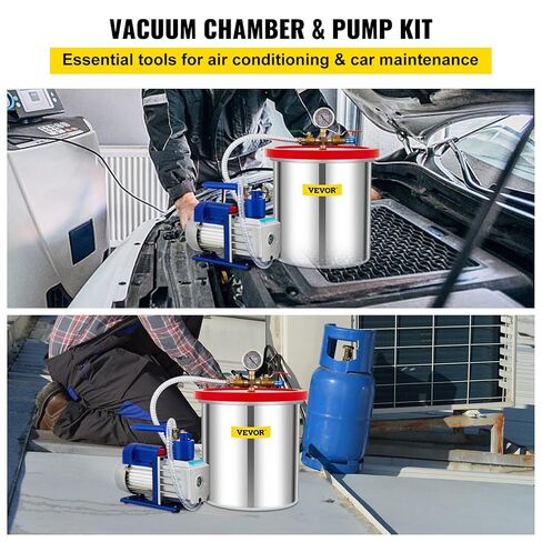 غرفة فراغ VEVOR مع مضخة، 4CFM 1/3HP مضخة فراغ مع غرفة فراغ عالية السعة 2 جالون، مجموعة غرفة مضخة فراغ مجموعة غرفة تفريغ الهواء in Kuwait