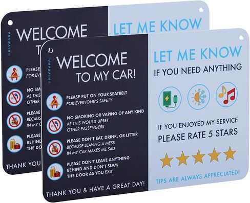 Rideshare Car Sign 2-Pack — Better Customer Relations, Higher Ratings and More Tips with a Large Universal Sign, Accessory for Uber Drivers, for Lyft Drivers, Rideshare Drivers in Kuwait