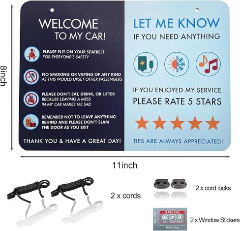 Rideshare Car Sign 2-Pack — Better Customer Relations, Higher Ratings and More Tips with a Large Universal Sign, Accessory for Uber Drivers, for Lyft Drivers, Rideshare Drivers in Kuwait