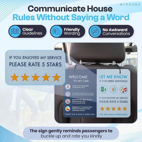 Rideshare Car Sign 2-Pack — Better Customer Relations, Higher Ratings and More Tips with a Large Universal Sign, Accessory for Uber Drivers, for Lyft Drivers, Rideshare Drivers in Kuwait