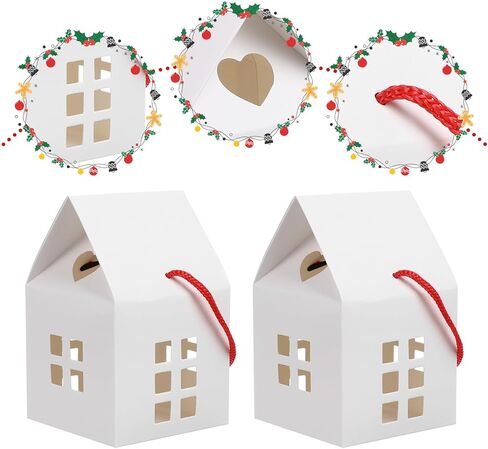 COHEALI Handheld House Biscuit Gift Box - 10 Pack Mini Kraft Paper Candy Boxes for Parties Weddings and Events - Easy to Assemble Treat Boxes with Window in Saudi Arabia