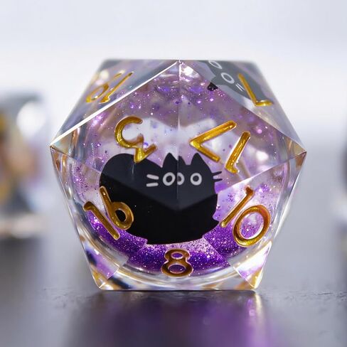 Liquid Core Dice,Cat DND Dice Set with Box,7Pcs Resin Dungeons Dragons D and D Dice, Sharp Edge Role Playing Game Dice D20 D12 D10 D8 D6 D4. (Rainbow White) in Saudi Arabia
