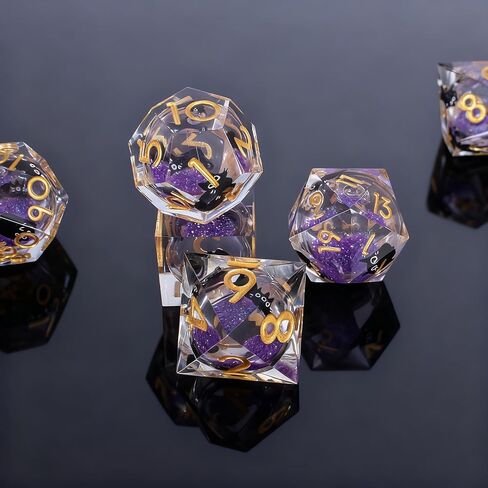 Liquid Core Dice,Cat DND Dice Set with Box,7Pcs Resin Dungeons Dragons D and D Dice, Sharp Edge Role Playing Game Dice D20 D12 D10 D8 D6 D4. (Rainbow White) in Saudi Arabia