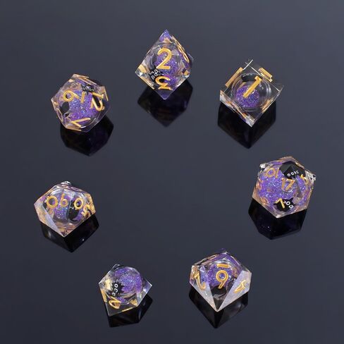 Liquid Core Dice,Cat DND Dice Set with Box,7Pcs Resin Dungeons Dragons D and D Dice, Sharp Edge Role Playing Game Dice D20 D12 D10 D8 D6 D4. (Rainbow White) in Saudi Arabia